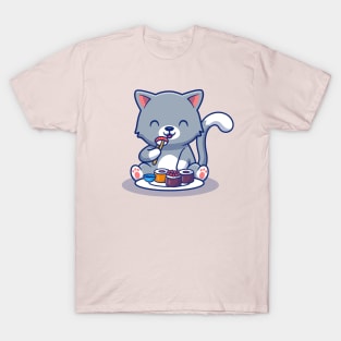 Cute Cat Eating Sushi T-Shirt